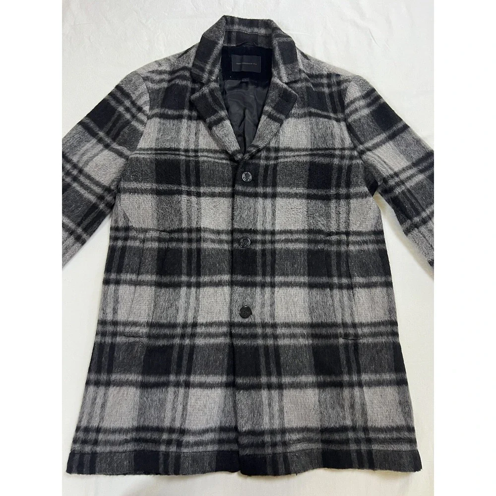 John Varvatos Carsen Coat Plaid Jacket‎ Wool Blend | Black Gray | Size Large